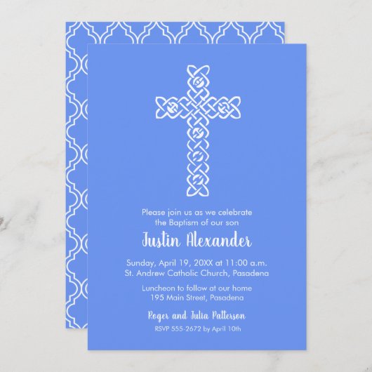 Kruis- en bloemkool Blauw Baptisme Christening Inv (Voorkant / Achterkant)