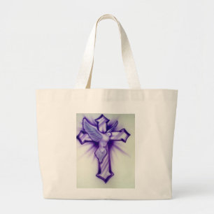 Kruis en duif grote tote bag