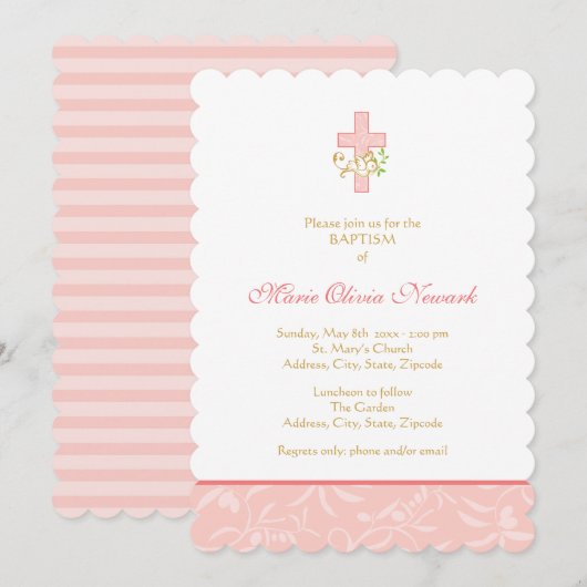 Kruis en duif | Uitnodiging voor koraalmeisjes (Voorkant / Achterkant)