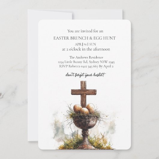 Kruis en eieren in mand en eieren jagen kaart (Voorkant)