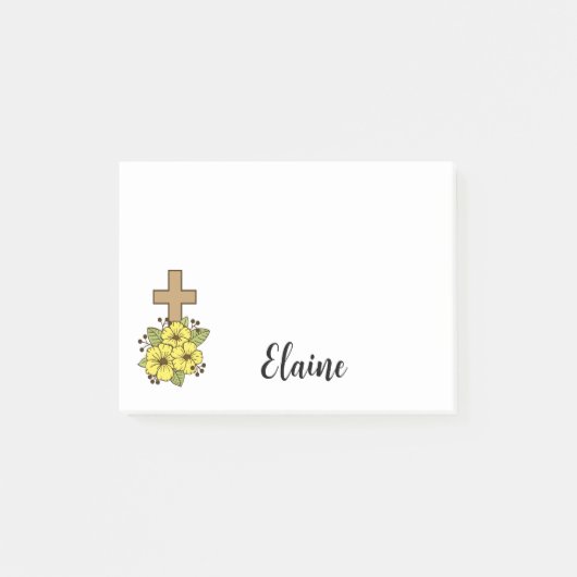 Kruis en gele bloemen gepersonaliseerd post-it® notes (Voorkant)