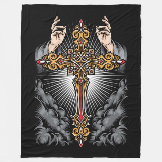 Kruis en handen fleece deken (Voorkant)