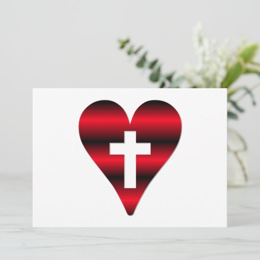 Kruis en hart #3 (kruis in rood hart) kaart (Staand voorkant)