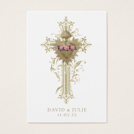 Kruis en Hart Katholieke Bruiloft Gebed Kaart (Voorkant)