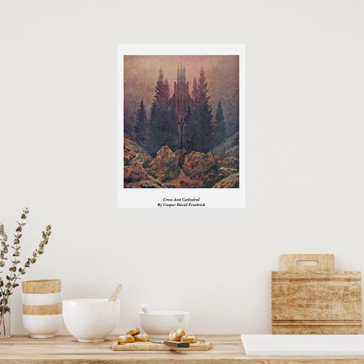 Kruis en kathedraal door Caspar David Friedrich Poster (Keuken)