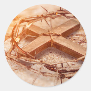 Kruis en Kroon van Thorns Ronde Sticker