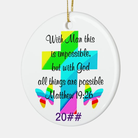  KRUIS EN REGENBOOG MATTHEÜS 19:26 ONTWERP KERAMISCH ORNAMENT (Links)