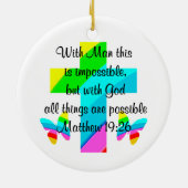 KRUIS EN REGENBOOG MATTHEÜS 19:26 ONTWERP KERAMISCH ORNAMENT (Achterkant)