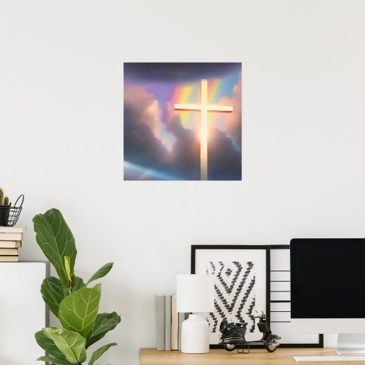 Kruis- en regenbooghemel poster (Thuiskantoor)
