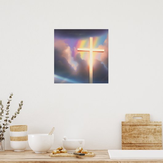Kruis- en regenbooghemel poster (Keuken)