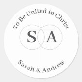 Kruis en ringen Monogram bruiloft Ronde Sticker (Voorkant)