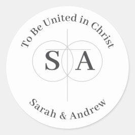 Kruis en ringen Monogram bruiloft Ronde Sticker