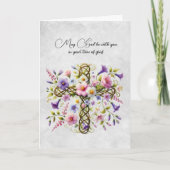 Kruis en roze Paarse bloemen sympathie kaart (Voorkant)