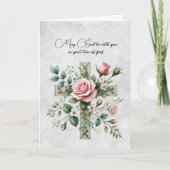 Kruis en roze rozen sympathie kaart (Voorkant)