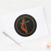 Kruis en vlam ronde sticker (Envelop)