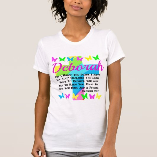 KRUIS EN VLINDER GEPERSONALISEERD JEREMIA 29:11 T-SHIRT (Voorkant)