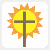 Kruis en zon vierkante sticker (Voorkant)