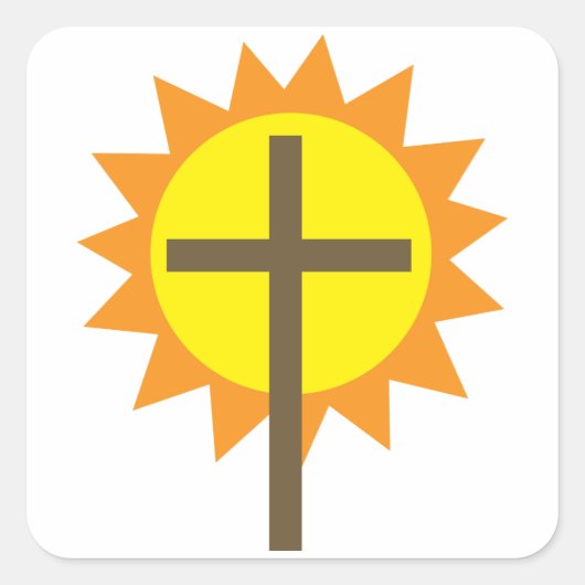 Kruis en zon vierkante sticker (Voorkant)