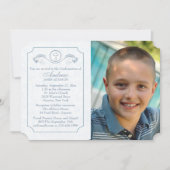 Kruis Focus Blauwe Foto Religieuze Uitnodiging (Voorkant)