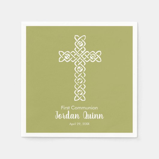 Kruis | Gele Groene Communie Baptisme Christening Servet (Voorkant)