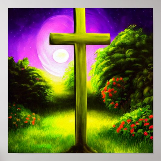 Kruis in een tuin bij het Poster van 's nachts (Voorkant)