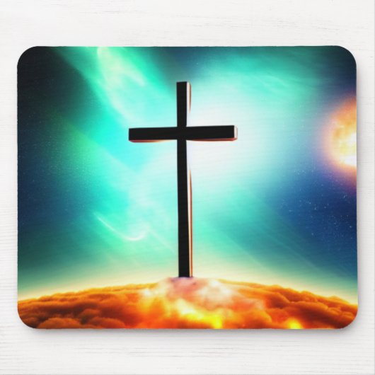 Kruis in Fiery Clouds Spacescape Mousepad Muismat (Voorkant)
