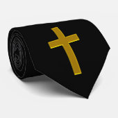 Kruis in goud op een zwart stropdas (Opgerold)