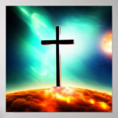 Kruis in het Poster Fiery Clouds Spacescape (Voorkant)