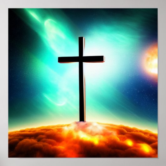 Kruis in het Poster Fiery Clouds Spacescape (Voorkant)