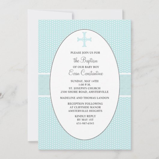 Kruis in ovaal Lijst - Blauwe religieuze uitnodigi Kaart (Voorkant)