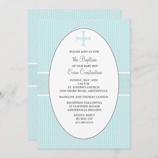 Kruis in ovaal Lijst - Blauwe religieuze uitnodigi Kaart (Voorkant / Achterkant)