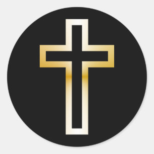 Kruis in zwart blauw goud of zilver ronde sticker