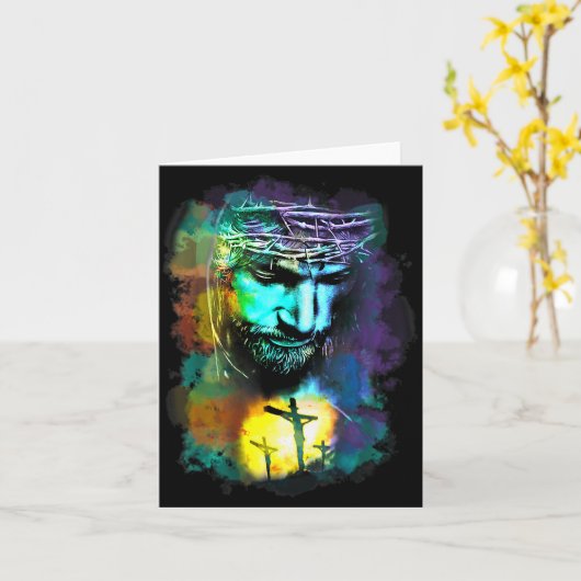 Kruis Jezus Christus Religieus Standbeeld Christel Kaart (Gele Bloem)