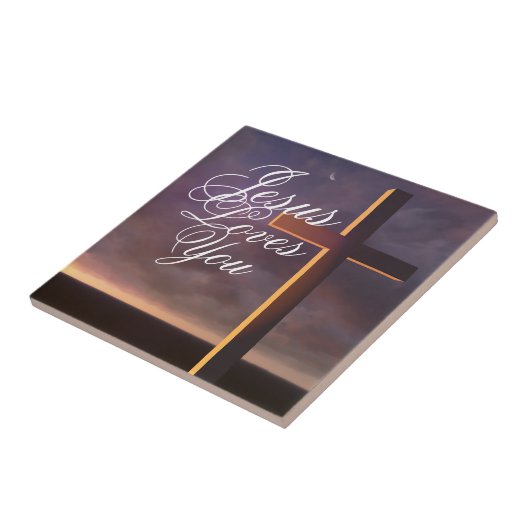 Kruis Jezus houdt van je keramische Tegel Tegeltje (Zijkant)