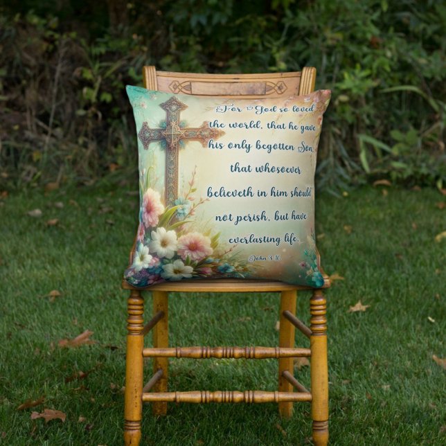  Kruis Johannes 3:16 Bloemen Christelijk Kussen (Creator heeft geüpload)
