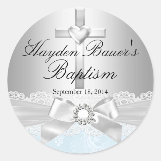 Kruis & Kant Bow Blauw Doop Sticker (Voorkant)