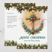 Kruis krans met bessen en dennen, Kerstmis Feestdagenkaart (Voorkant / Achterkant)