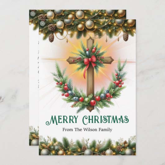 Kruis krans met bessen en dennen, Kerstmis Feestdagenkaart (Voorkant / Achterkant)