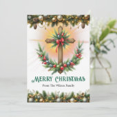 Kruis krans met bessen en dennen, Kerstmis Feestdagenkaart (Staand voorkant)
