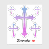 Kruis met blauw en paarse waterverf textuur sticker (Vel)