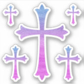 Kruis met blauw en paarse waterverf textuur sticker (Voorkant)