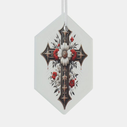 Kruis met bloemen glas ornament (Voorkant Rechts)
