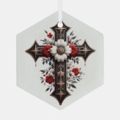 Kruis met bloemen glas ornament (Achterkant)