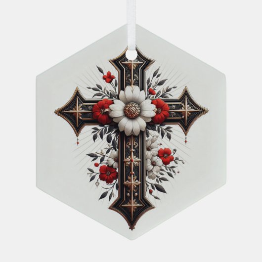 Kruis met bloemen glas ornament (Achterkant)