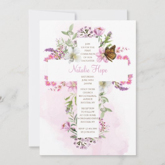 Kruis met bloemen religieus kaart (Voorkant)