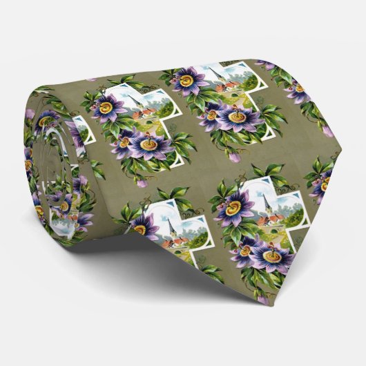 Kruis met Clematis Flowers Stropdas (Opgerold)