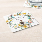 Kruis met decoratieve eieren in bloemenPasen Kartonnen Onderzetters (Schuin)