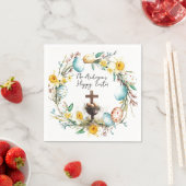 Kruis met decoratieve eieren in bloemenPasen Servet (Insitu)