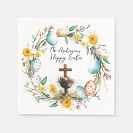 Kruis met decoratieve eieren in bloemenPasen Servet