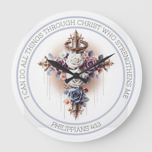 Kruis met doornenkroon, Rozen en bijbelvers Grote Klok (Voorkant)